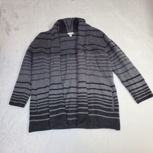 J.Jill  Wool Blend Open Cardigan Sweater Stripe M Quiet Luxury 3/4 Sleeve Career